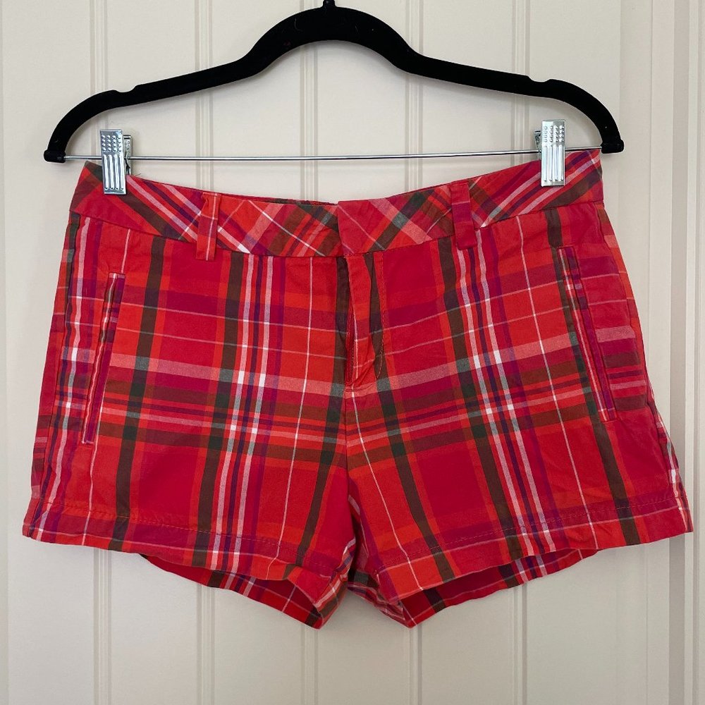 Orange Pink Plaid Women’s Shorts, Size 6P, JCP Casual or Dressy Colorful Shorts